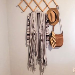 boho long waterfall striped cardigan